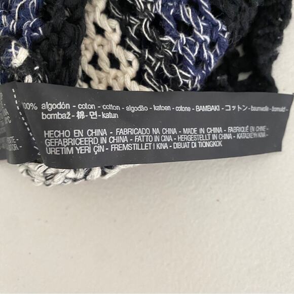 Zara Blue Black Loose Knit Crochet 100% Cotton Beachy Coastal Tank Top Small - Picture 5 of 10